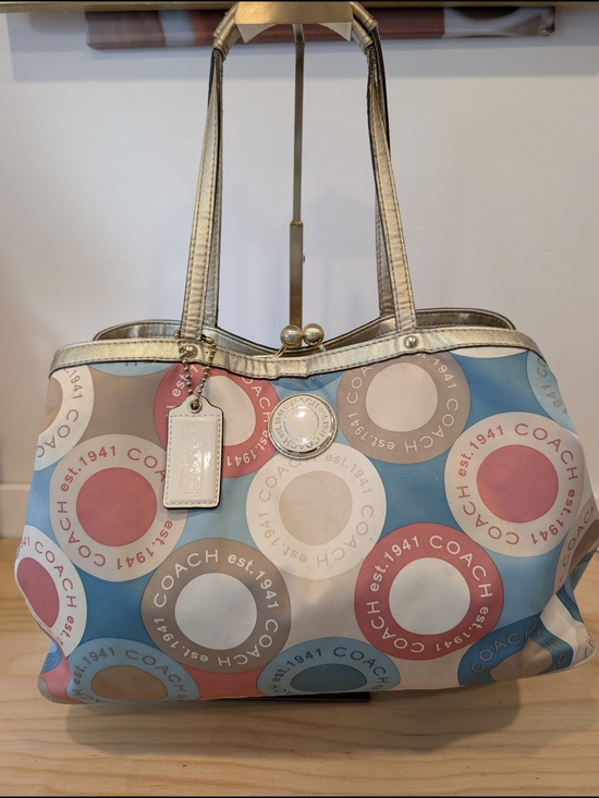 Coach Handbags - COACH Multicolor Circle Print “Est. 1941” Satchel with Gold Trim Tote Bag